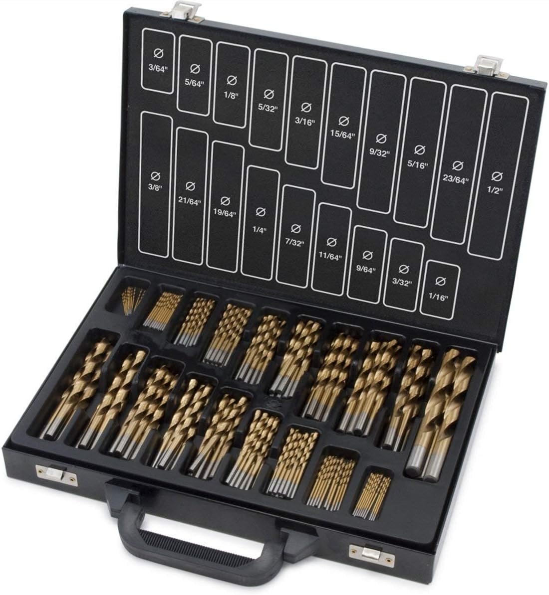 Titan Tools 11170 170-pc Titanium Coated Drill Bit Set, 19 Sizes from 3/64″-1/2″