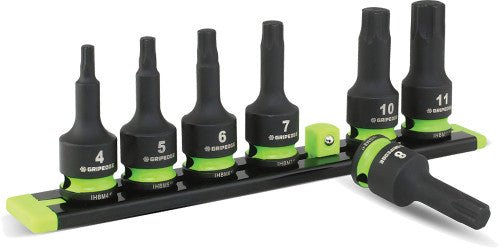 GripEdge IHBM7S 7-Pc 3/8” Dr Short Metric Impact Rpt Hex Driver Set, 4-11 Mm