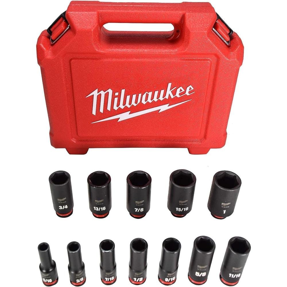Milwaukee Tool 49-66-7006 12-PC 3/8″ DRIVE, 6 PT. SAE DEEP IMPACT SOCKET SET, 5/16″ – 1″