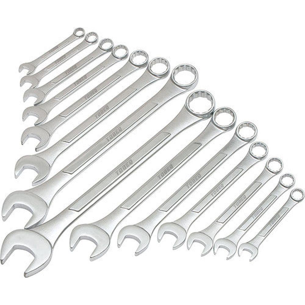 Tobeq CWFK6014 14-Piece SAE Raised Panel Combination Wrench Set, 3/8″ to 1-1/4″, with Roll Pouch